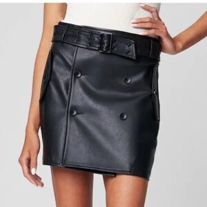 Sz 25 Blank NYC Black Button up Mini Leather Skirt with Pockets and Belt